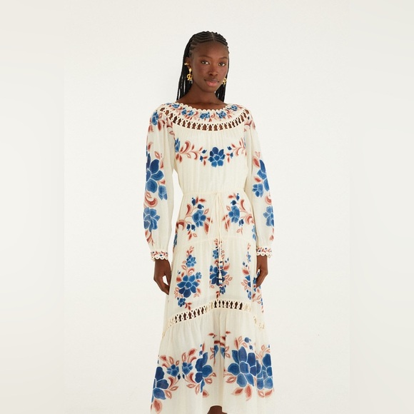 Farm Rio Sand Renata Floral Drawstring Cut-Out Maxi Dress - Picture 7 of 8